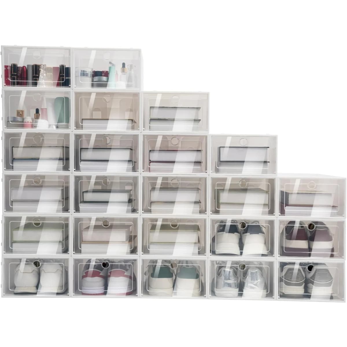 24 Pack Shoe Storage Boxes, Clear Plastic Stackable Shoe Organizer, Foldable Shoe Rack, Space-Saving Home & Office Organizatio