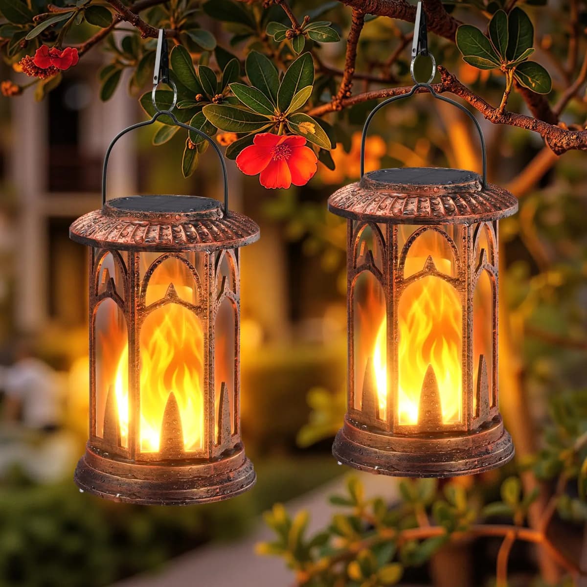 Solar Lantern Outdoor Lights, Upgraded Flickering Flame Solar Lanterns Outdoor Waterproof, Auto ON/Off Lanterns Decorative Outdo