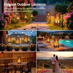 Solar Lantern Outdoor Lights, Upgraded Flickering Flame Solar Lanterns Outdoor Waterproof, Auto ON/Off Lanterns Decorative Outdo