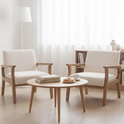 Mid Century Accent Chair Set 2 Wood Frame Linen Upholstery Living Room Bedroom Ivory Customized
