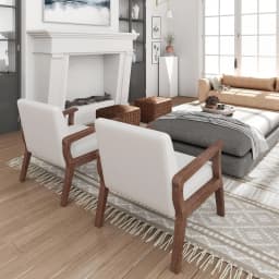 Mid Century Accent Chair Set 2 Wood Frame Linen Upholstery Living Room Bedroom Ivory Customized