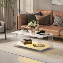 43" Acrylic Coffee Table Black Wood Top Minimalist Modern Rectangular Center Table LED Storage Shelf Small Space, Customized