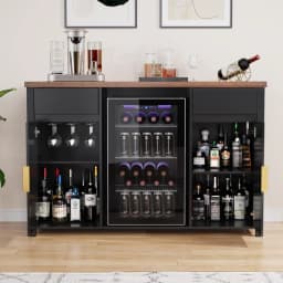 Bar Cabinet with Fridge Space, Mini Fridge Cabinet with Wine Storage, Buffet Sideboard Table for Home, Fluted Moder