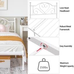Twin Bed Frame with Headboard, Heavy Duty Metal Platform Bed with Under Bed Storage