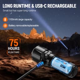 Wurkkos TD07 Tactical Flashlight 1300 Lumens 479m Beam Distance 18350 Battery Dual Switch Ring Grip Police/Everyday Use
