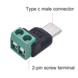 5PCS TypeC to 2 Pin Adapter No Solder Quick Connect Green Terminal for Charging Cable Phone Power Bank DIY Electronics Connector
