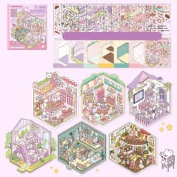 3D Cabin Scene Stickers Book Visual Stacking Cartoon Scene Sticker Collection DIY Cabin Scene Toy Game Stickers