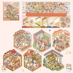 3D Cabin Scene Stickers Book Visual Stacking Cartoon Scene Sticker Collection DIY Cabin Scene Toy Game Stickers