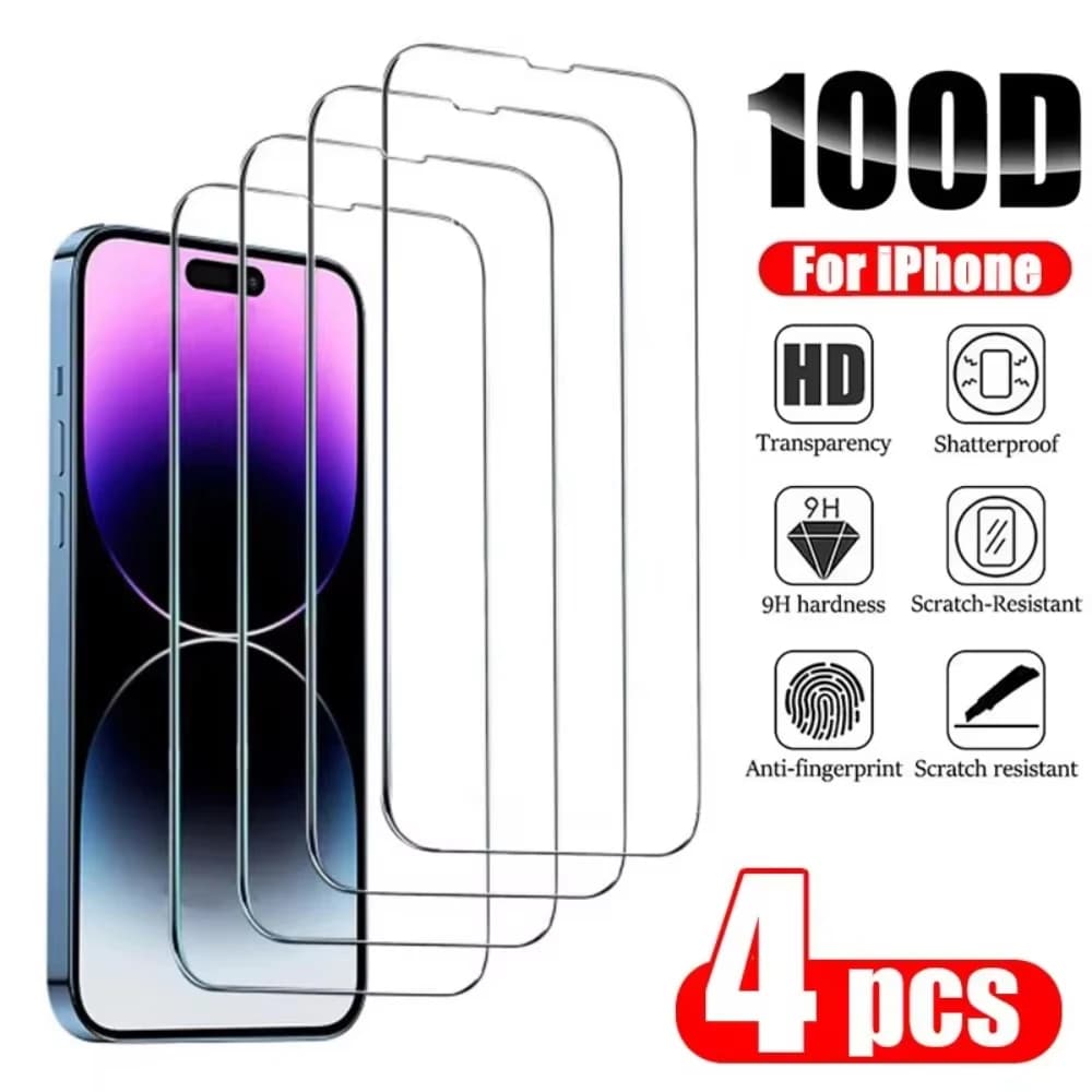1-4Pcs Protective Glass For iPhone 18 Pro Max 17 16 15 14 13 12 11 Screen Protector For iPhone XR X XS 7 8 Plus 12 13 Mini Glass