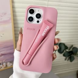 For iPhone 17 Pro Max Air 15 14 13 12 11 17 ProMax Plus Phone Case Gray Toast Ribbon Espresso Holder Silicone Lipstick Cover