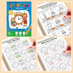 Children's Time Concept Practice Workbook, Suitable for Home School and Kindergarten Activities, Includes Reading and Math Practice Sheets, Perfect for Classroom Teaching and Back-To-School Supplies. Christmas Gifts.