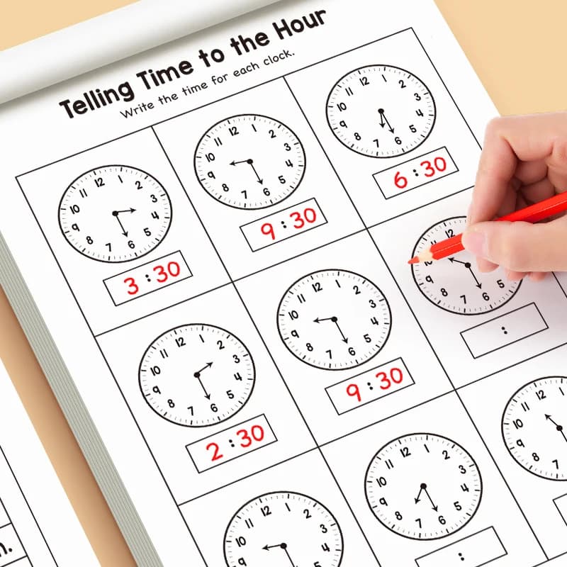 Children's Time Concept Practice Workbook, Suitable for Homeschooling and Kindergarten Activities, Includes Reading and Math Practice Sheets, Perfect for Classroom Teaching and Back-To-School Supplies. Christmas Gifts.