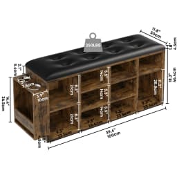 IRONCK Shoe Bench, 10 Cubbies Storage Entryway Bench with PU Leather, Cubby Shoe Rack Adjustable Shelves for Living Room Bedroom