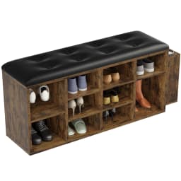 IRONCK Shoe Bench, 10 Cubbies Storage Entryway Bench with PU Leather, Cubby Shoe Rack Adjustable Shelves for Living Room Bedroom