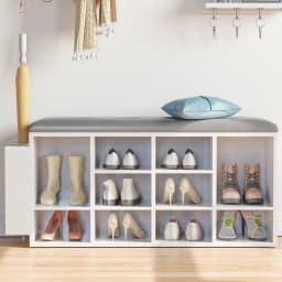 IRONCK Shoe Bench, 10 Cubbies Storage Entryway Bench with PU Leather, Cubby Shoe Rack Adjustable Shelves for Living Room Bedroom