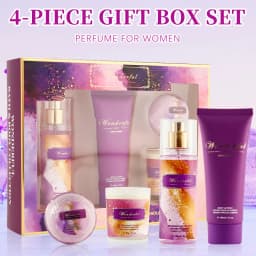 Women's Fragrance Sets 3.4fl.oz Body Mist, 3.4fl.oz Body Lotion, 3oz Candle and 2oz Bath Product 4 Pcs WONDERFUL Gift for Women