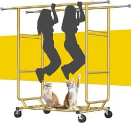 Clothes Rack Load 630LBS, Heavy Duty Clothes Rack, Rolling Clothing Racks for Hanging Clothes with Wheels, Adjustable & C