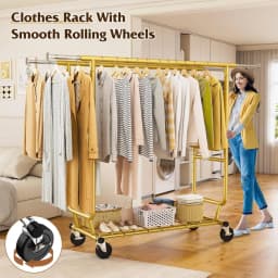 Clothes Rack Load 630LBS, Heavy Duty Clothes Rack, Rolling Clothing Racks for Hanging Clothes with Wheels, Adjustable & C