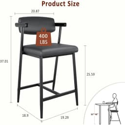 2PCS Modern Bar Stools Set with Back & Upholstered Wider Seat, Metal Bar Stools with Footrest for Kitchen Island Easy Assembly