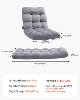 SucceBuy Floor Chair Recycled Foam Folding Sofa Chair Multifunctional Floor Chair with Back Support Ideal for Sleeping Reading
