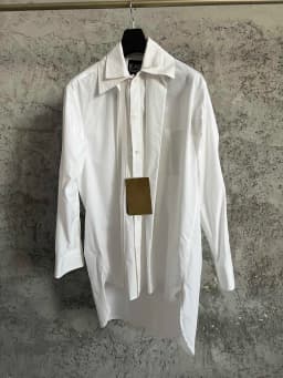 Original design detachable collar contrasting color shirt, cotton asymmetrical collar white and black shirt design