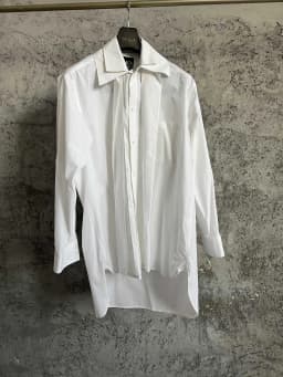 Original design detachable collar contrasting color shirt, cotton asymmetrical collar white and black shirt design