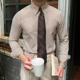 Summer British Casual Seersucker Striped Long Sleeve Shirt Men's Slim Casual Business Shirt High Quality Camisa Social Masculina