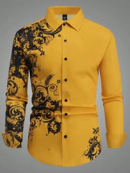 Men's Floral Pattern Shirt 3D Simple Printing Long Sleeve Shirt Men's Casual Fashion Hip-hop Neutral Clothing