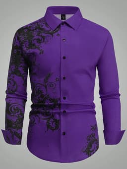Men's Floral Pattern Shirt 3D Simple Printing Long Sleeve Shirt Men's Casual Fashion Hip-hop Neutral Clothing