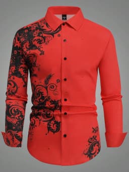 Men's Floral Pattern Shirt 3D Simple Printing Long Sleeve Shirt Men's Casual Fashion Hip-hop Neutral Clothing