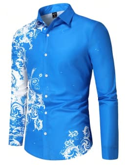 Men's Floral Pattern Shirt 3D Simple Printing Long Sleeve Shirt Men's Casual Fashion Hip-hop Neutral Clothing