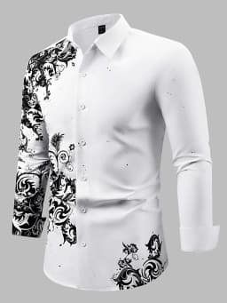 Men's Floral Pattern Shirt 3D Simple Printing Long Sleeve Shirt Men's Casual Fashion Hip-hop Neutral Clothing
