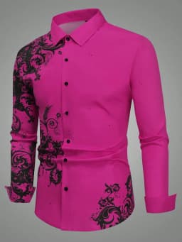 Men's Floral Pattern Shirt 3D Simple Printing Long Sleeve Shirt Men's Casual Fashion Hip-hop Neutral Clothing