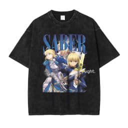 Saber T Shirt Anime Fate Rin Oversized Vintage Washed T-shirts Streetwear Retro Manga DTG Printing Tops Tees Men 100% Cotton