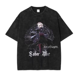 Saber T Shirt Anime Fate Rin Oversized Vintage Washed T-shirts Streetwear Retro Manga DTG Printing Tops Tees Men 100% Cotton