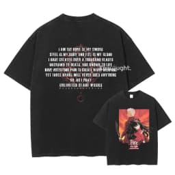 Saber T Shirt Anime Fate Rin Oversized Vintage Washed T-shirts Streetwear Retro Manga DTG Printing Tops Tees Men 100% Cotton