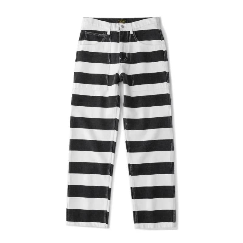 16oz 100% Cotton Heavyweight Striped Work Pants - Thick Canvas Rock & Roll Motorcycle Trousers / Amekaji Rider's Jeans OKONKWO