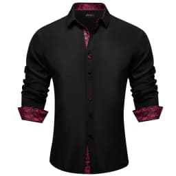 Men's Casual Long Sleeve Shirt with Inner Paisley Contrast Pattern Elegant Turn Down Collar Dress Shirt for Business Date Tops