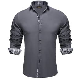 Men's Casual Long Sleeve Shirt with Inner Paisley Contrast Pattern Elegant Turn Down Collar Dress Shirt for Business Date Tops