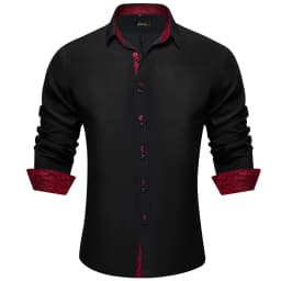 Men's Casual Long Sleeve Shirt with Inner Paisley Contrast Pattern Elegant Turn Down Collar Dress Shirt for Business Date Tops
