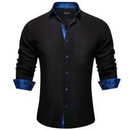 Men's Casual Long Sleeve Shirt with Inner Paisley Contrast Pattern Elegant Turn Down Collar Dress Shirt for Business Date Tops