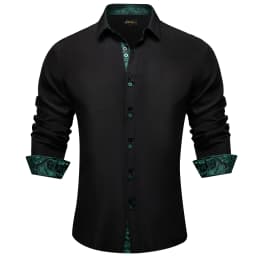 Men's Casual Long Sleeve Shirt with Inner Paisley Contrast Pattern Elegant Turn Down Collar Dress Shirt for Business Date Tops
