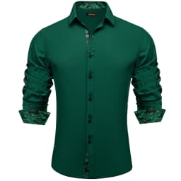 Men's Casual Long Sleeve Shirt with Inner Paisley Contrast Pattern Elegant Turn Down Collar Dress Shirt for Business Date Tops