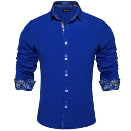 Men's Casual Long Sleeve Shirt with Inner Paisley Contrast Pattern Elegant Turn Down Collar Dress Shirt for Business Date Tops