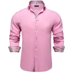 Men's Casual Long Sleeve Shirt with Inner Paisley Contrast Pattern Elegant Turn Down Collar Dress Shirt for Business Date Tops