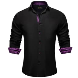 Men's Casual Long Sleeve Shirt with Inner Paisley Contrast Pattern Elegant Turn Down Collar Dress Shirt for Business Date Tops