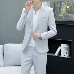 Slim Fit Two-Piece Suit Casual Business Style Solid Color Autumn Dress Suit with Trousers Included Stylish Men's Costume