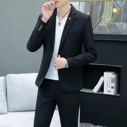 Slim Fit Two-Piece Suit Casual Business Style Solid Color Autumn Dress Suit with Trousers Included Stylish Men's Costume