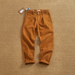 100% cotton autumn and winter heavy simple work pants for men loose straight cotton twill woven tapered trousers