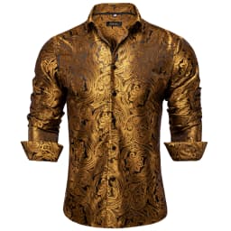 Gold Paisley Shirts for Men Long Sleeve Luxury Brand Tuxedo Wedding Party Men Clothing DiBanGu